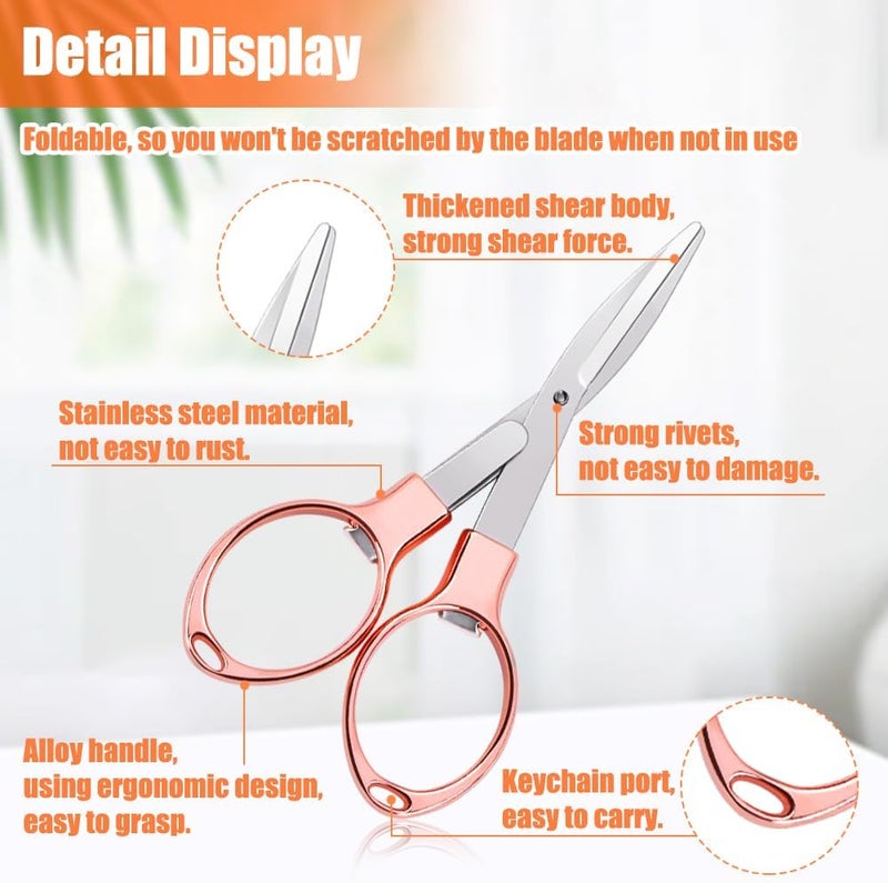 Vicsamer 2PCS Folding Scissors, Portable Travel Scissor, Gift for Men Glasses Shaped Mini Shear Telescopic Cutter, Anti Rust Stainless Steel Scissors for Fishing Sewing Home Office (Rose Gold, Gold) - Image 3